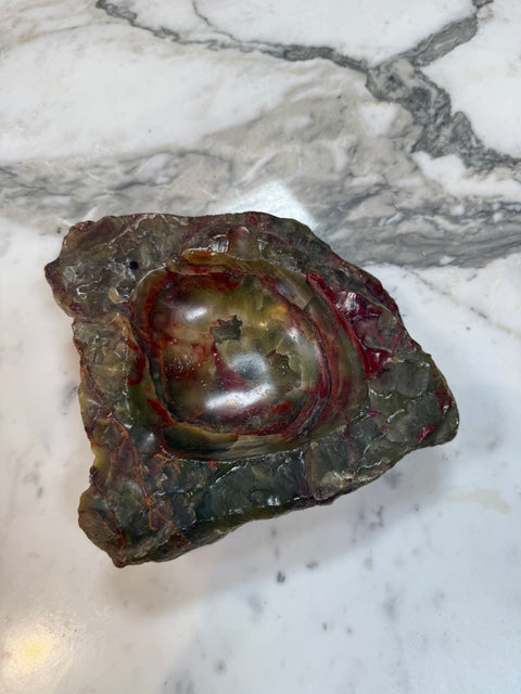 Hand-Carved Multicolor Marble Ashtray with Natural Raw Edge