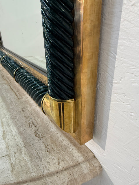 Italian Console with Mirror, Lacquered Dark Green