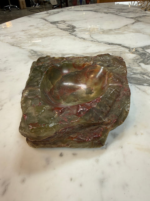 Hand-Carved Multicolor Marble Ashtray with Natural Raw Edge