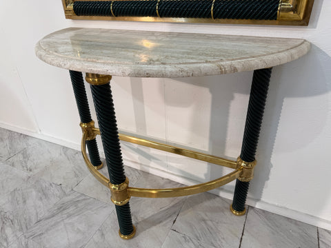 Italian Console with Mirror, Lacquered Dark Green
