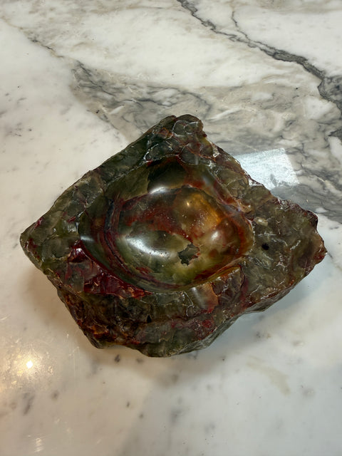 Hand-Carved Multicolor Marble Ashtray with Natural Raw Edge