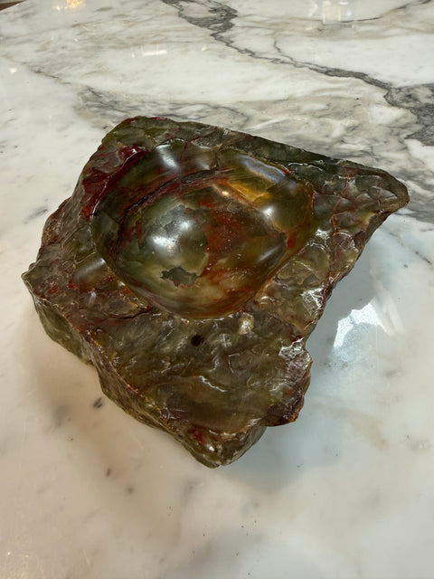 Hand-Carved Multicolor Marble Ashtray with Natural Raw Edge