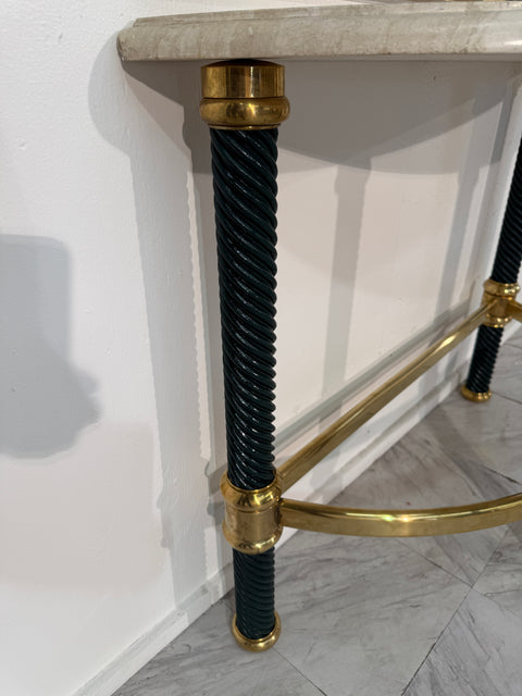 Italian Console with Mirror, Lacquered Dark Green