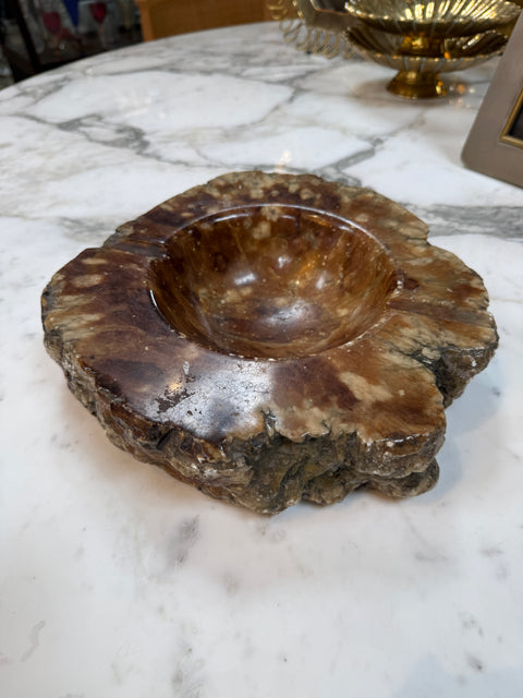 Natural Brown Marble Ashtray – Polished Stone Bowl with Rustic Raw Edge