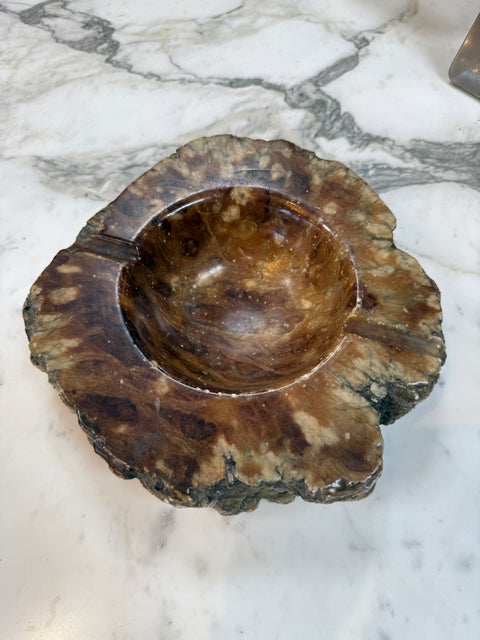Natural Brown Marble Ashtray – Polished Stone Bowl with Rustic Raw Edge