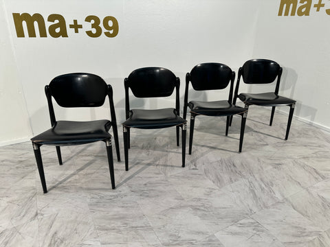 Set of 4 Black Rosewood and Black Lacquered "S83" Side Chairs by E.Gerli for Tecno