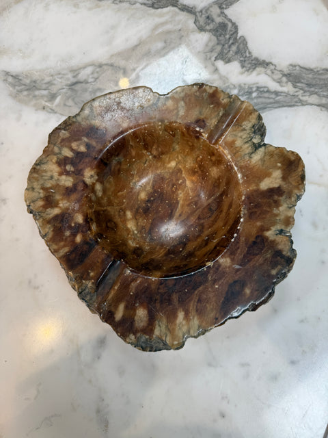 Natural Brown Marble Ashtray – Polished Stone Bowl with Rustic Raw Edge