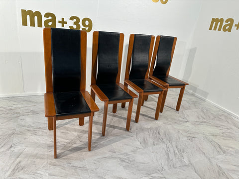 Afra & Tobia Scarpa ,set of four dining chairs, walnut, black leather, Italy, 1974. Table available too