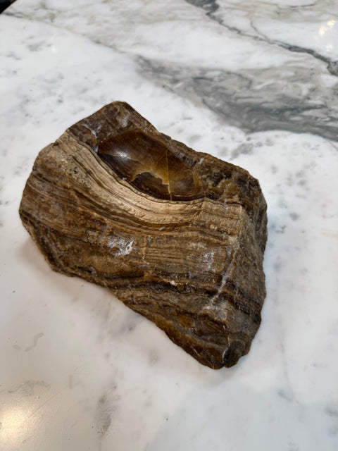 Vintage Hand-Carved Brown Marble Ashtray – Natural Raw-Edge Stone