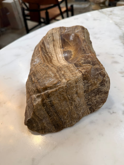 Vintage Hand-Carved Brown Marble Ashtray – Natural Raw-Edge Stone