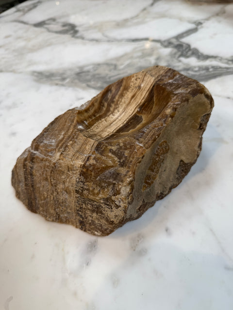 Vintage Hand-Carved Brown Marble Ashtray – Natural Raw-Edge Stone
