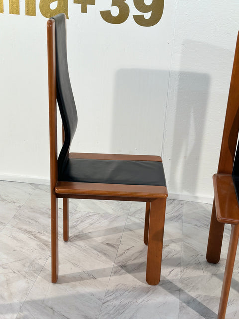 Afra & Tobia Scarpa ,set of four dining chairs, walnut, black leather, Italy, 1974. Table available too