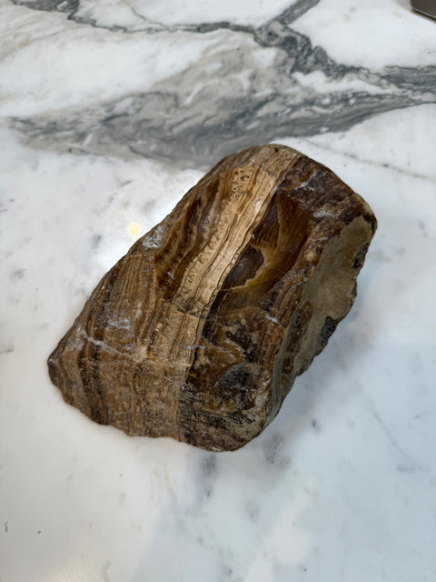 Vintage Hand-Carved Brown Marble Ashtray – Natural Raw-Edge Stone