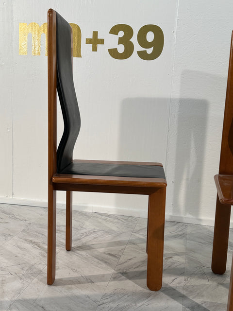 Afra & Tobia Scarpa ,set of four dining chairs, walnut, black leather, Italy, 1974. Table available too