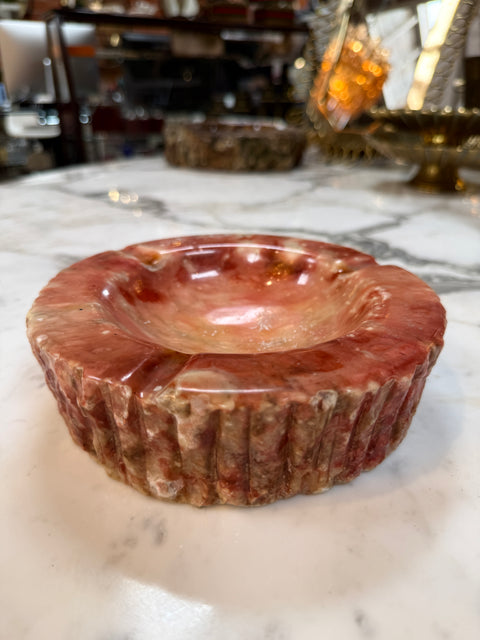 Vintage Pink Marble Ashtray – Carved Stone with Rustic Textured Edge