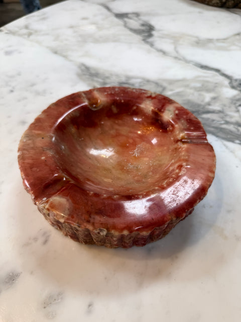 Vintage Pink Marble Ashtray – Carved Stone with Rustic Textured Edge