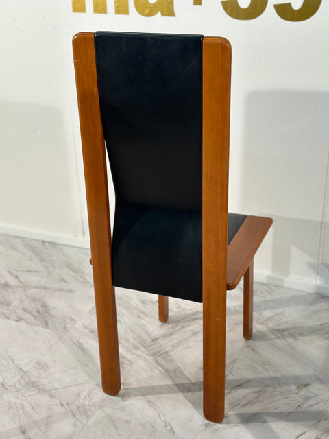 Afra & Tobia Scarpa ,set of four dining chairs, walnut, black leather, Italy, 1974. Table available too