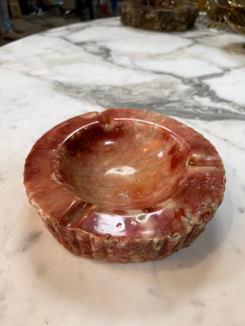 Vintage Pink Marble Ashtray – Carved Stone with Rustic Textured Edge
