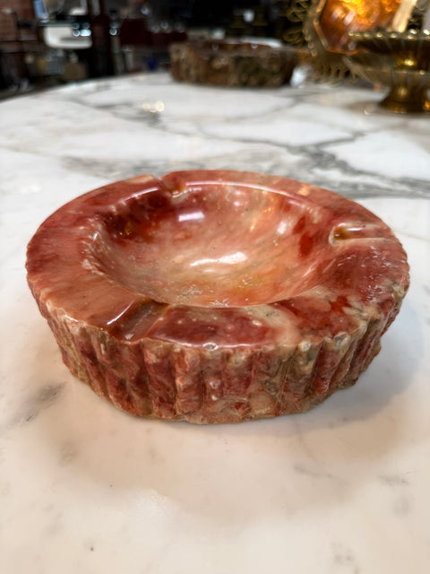 Vintage Pink Marble Ashtray – Carved Stone with Rustic Textured Edge