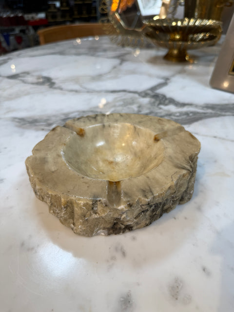 Rustic Hand-Carved Marble Ashtray with Natural Raw Edge