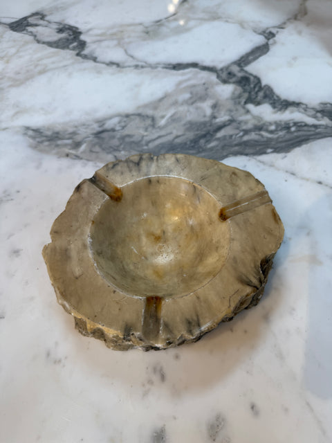 Rustic Hand-Carved Marble Ashtray with Natural Raw Edge