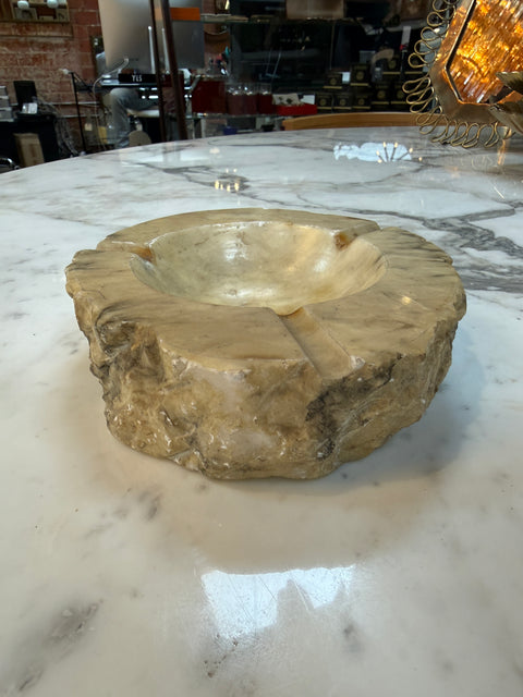 Rustic Hand-Carved Marble Ashtray with Natural Raw Edge