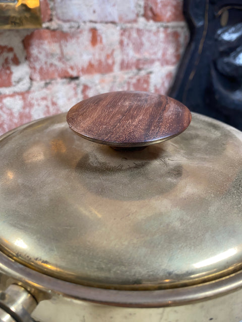 1970s Italian Brass and White Leather Ice Bucket with Rosewood Handle