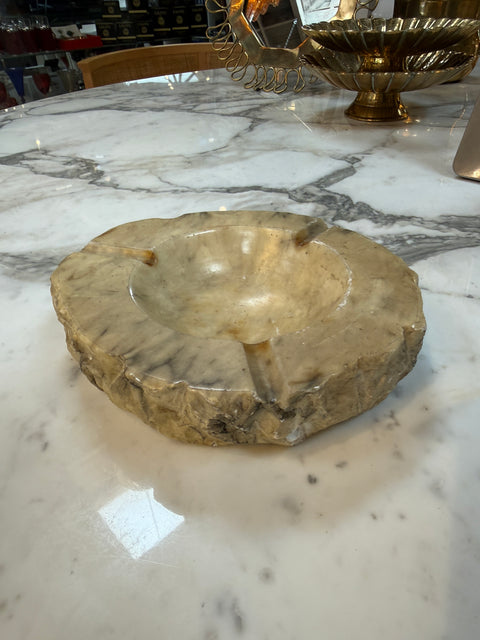 Rustic Hand-Carved Marble Ashtray with Natural Raw Edge