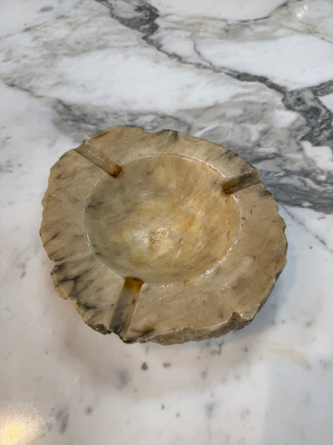 Rustic Hand-Carved Marble Ashtray with Natural Raw Edge