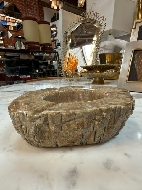 Vintage-Style Brown Marble Ashtray – Hand-Carved Organic Shape, 3 Cigar Rests