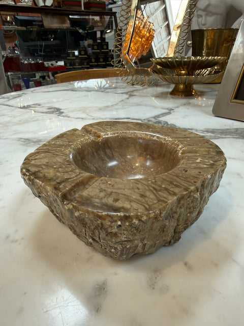 Vintage-Style Brown Marble Ashtray – Hand-Carved Organic Shape, 3 Cigar Rests