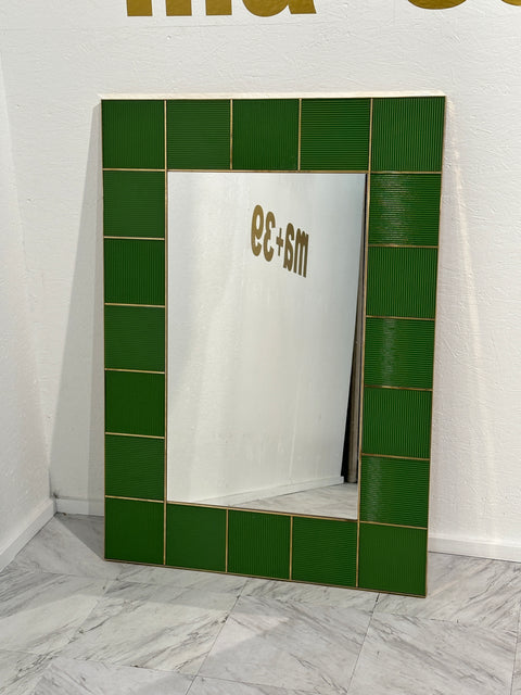 Vintage Italian Rectangular Wall Mirror With Green Frame 1980s