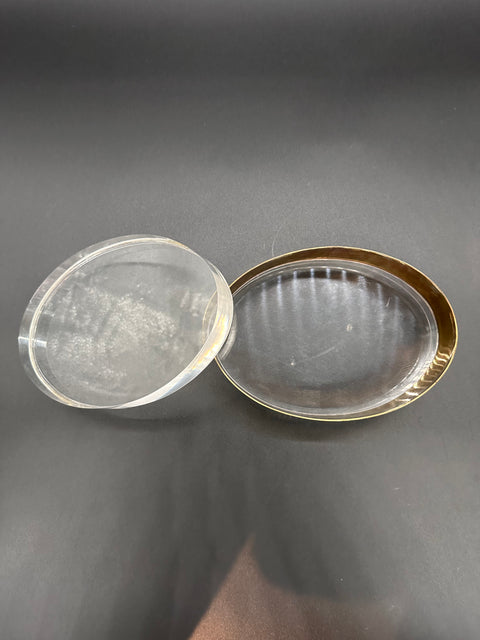 Vintage Oval Italian Plexiglass and Brass Decorative Box 1980s