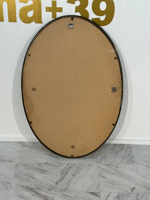Vintage Italian Oval Wood Wall Mirror With Smoked Glass 1980s