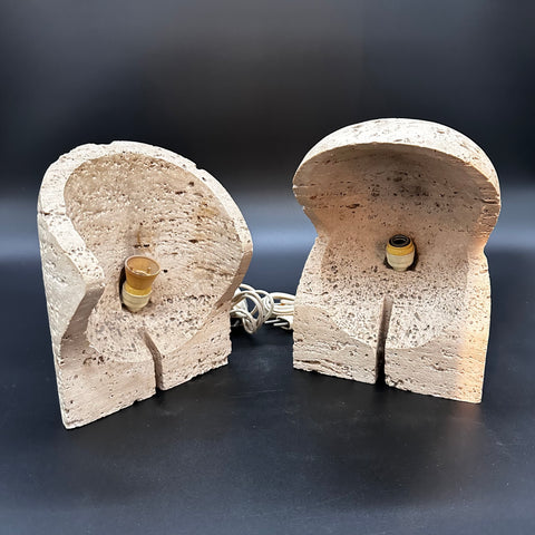 Unique Pair of 2 Travertine Table Lamps by Mari For Danesi 1970s