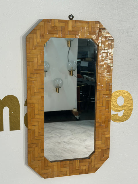 Vintage Italian Octagonal Wood Frame Wall Mirror 1980s