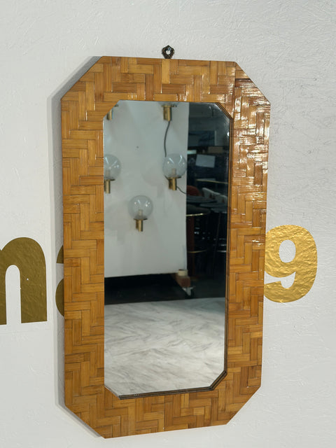Vintage Italian Octagonal Wood Frame Wall Mirror 1980s