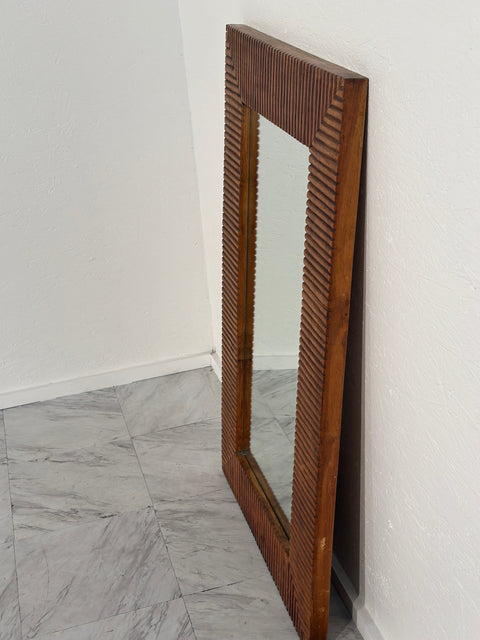 Vintage Unique Rectangular Wood Wall Mirror 1980s