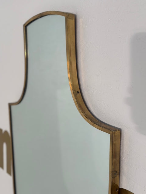 Vintage Italian Shield Brass Mirror 1960s