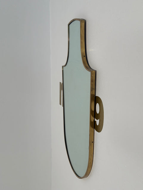 Vintage Italian Shield Brass Mirror 1960s