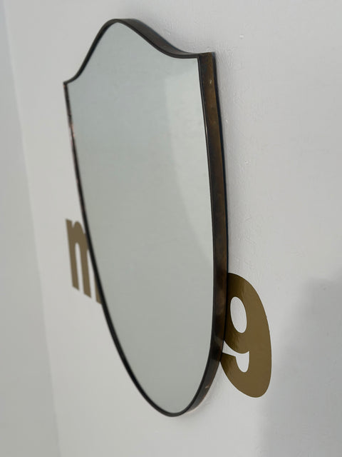 Vintage Italian Brass Shield Mirror 1970s