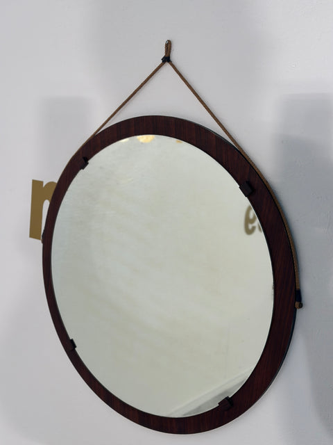 Vintage Italian Wood Round Wall Mirror 1980