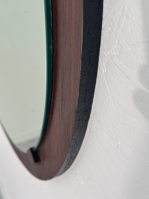 Vintage Italian Wood Round Wall Mirror 1980