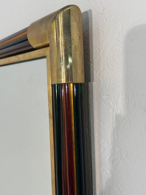 Vintage Italian Rectangular Brass and Glass Wall Mirror 1980s