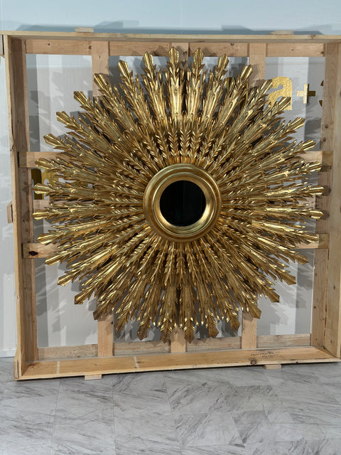 Italian Carved Gilt-wood Sunburst Mirror with three tier rays