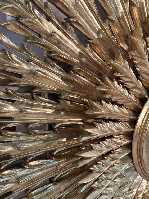 Italian Carved Gilt-wood Sunburst Mirror with three tier rays