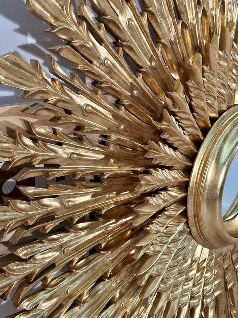 Italian Carved Gilt-wood Sunburst Mirror with three tier rays