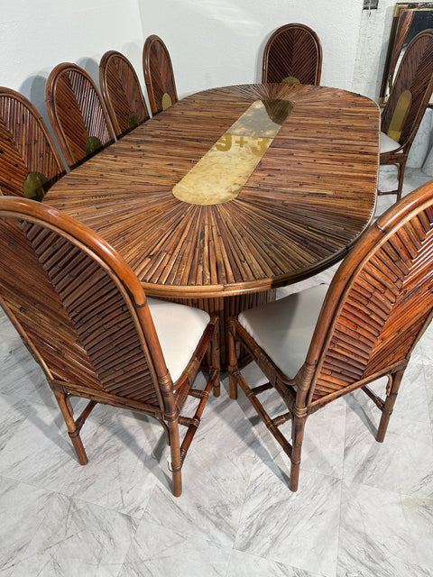 1980s Italian Bamboo Dining Table Plus 8 Chairs