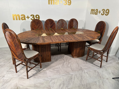 1980s Italian Bamboo Dining Table Plus 8 Chairs