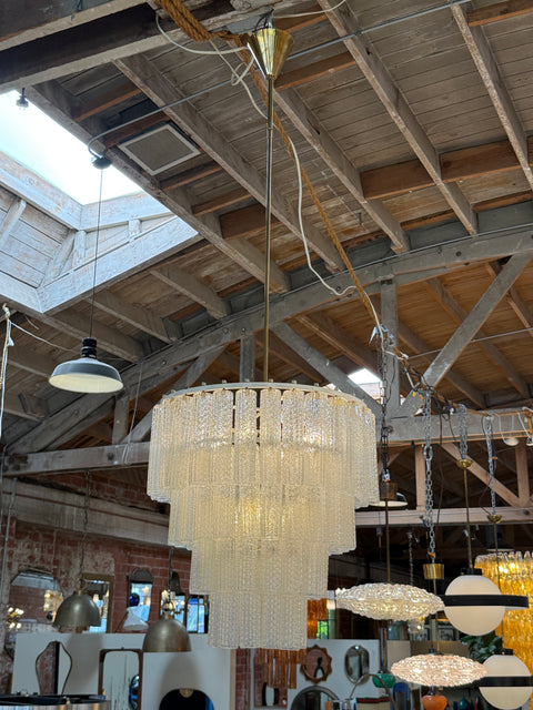 Tiered Textured Murano Glass and Brass Chandelier, 1970s